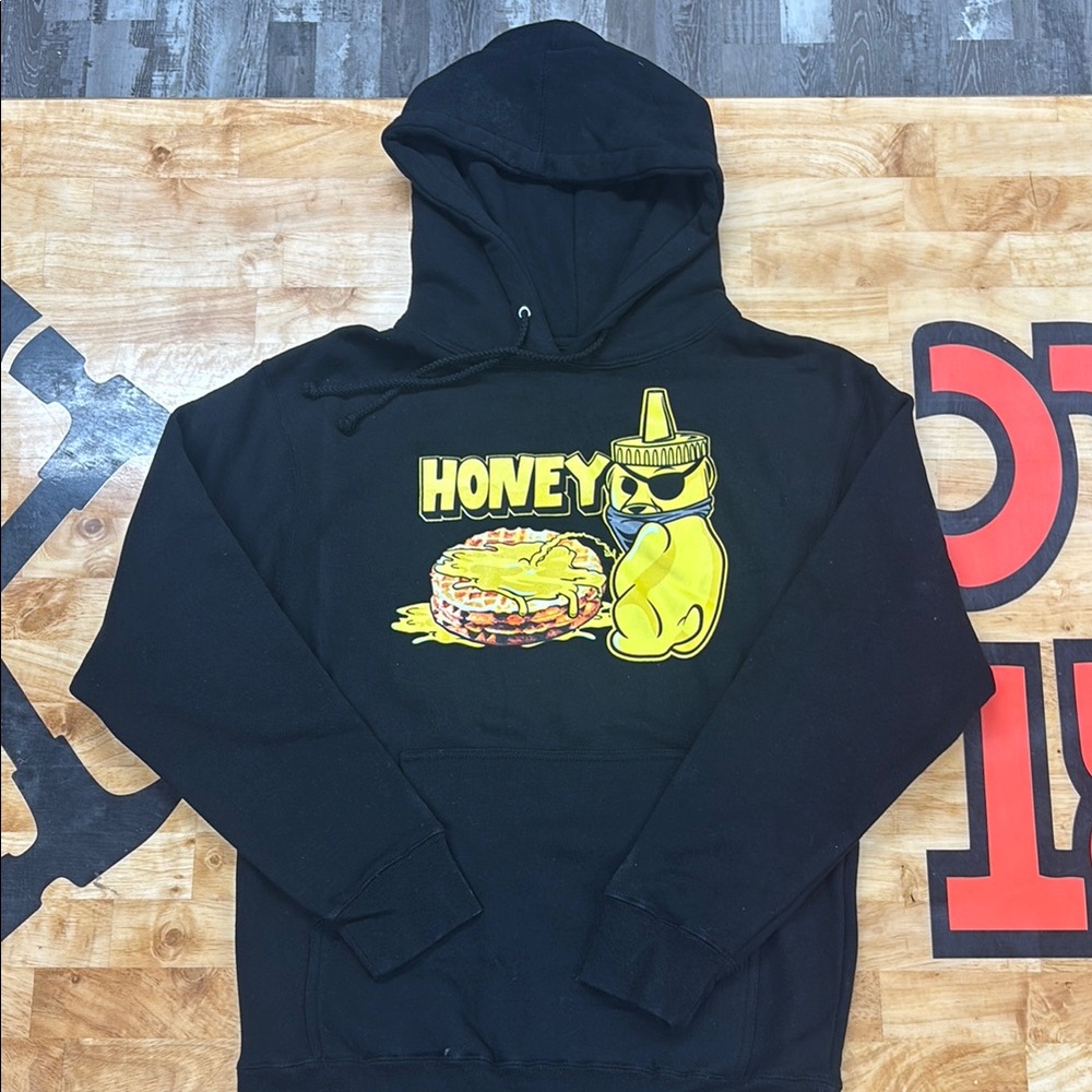 Black Hoodie with Honey Bear Graphic